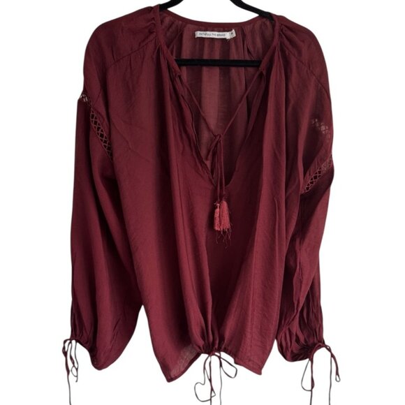 Faithful The Brand Billowy Wine Colored Boho Top with Multiple Ties Women's Sz M - Picture 1 of 7